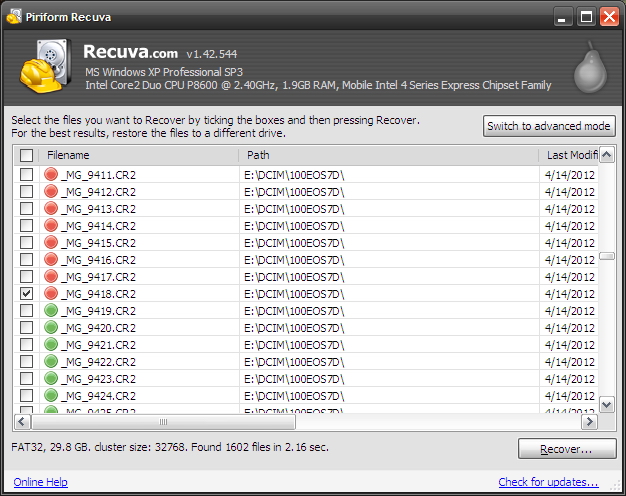 List of Files that can be recovered